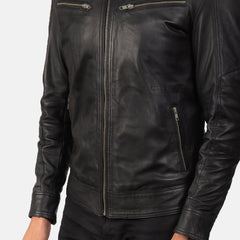 Mack Leather Biker Jacket In Black