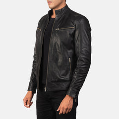 Mack Leather Biker Jacket In Black