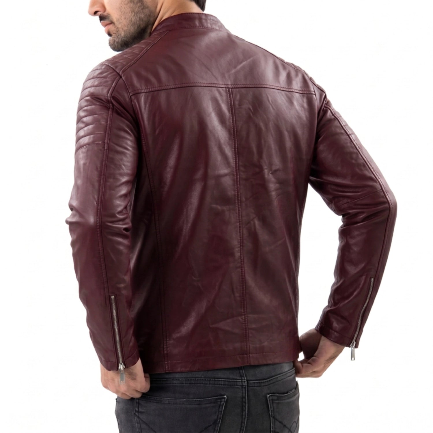 Maroon Leather Motorcycle Jacket