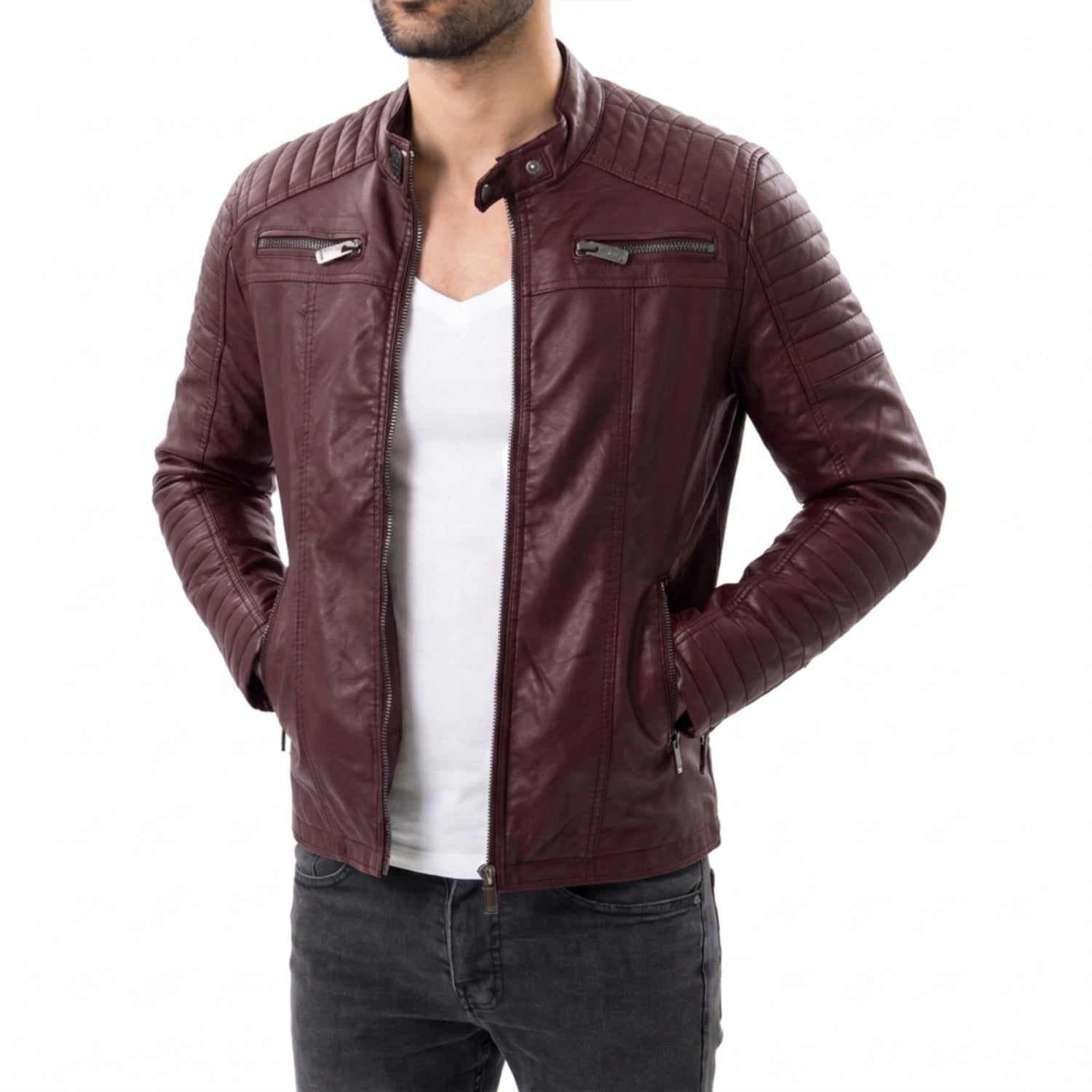 Maroon Leather Motorcycle Jacket