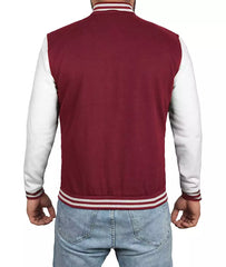 Men's Maroon Varsity Jacket with White Sleeves - Letterman Baseball Design