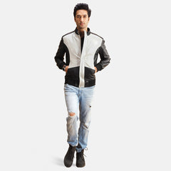 Spade Leather Bomber Jacket In Silver Black