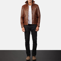 Columbus Leather Bomber Jacket In Brown