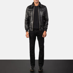 Aaron Icon Black Leather Bomber Jacket