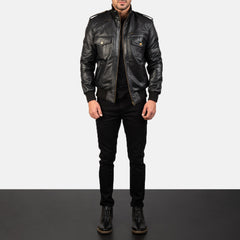 ShadowForm Men Black Bomber Leather Jacket