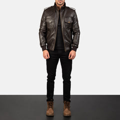ShadowForm Men Brown Bomber Leather Jacket