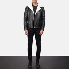 Alberto Leather Jacket White Shearling Black