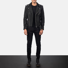 Allaric Alley Leather Biker Jacket Distressed Black