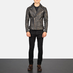 Armand Leather Biker Jacket Distressed Brown