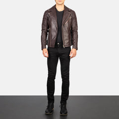 Armand Leather Biker Jacket Maroon