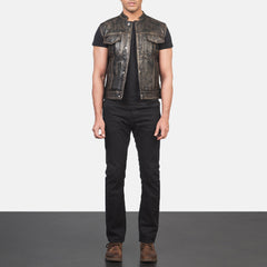 Atlas Moto Leather Vest Distressed Brown