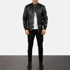 Avan Bomber Jacket Crafted In Black Leather