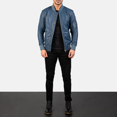 Falcon MA-1 Modern Aviator Blue Leather Jacket