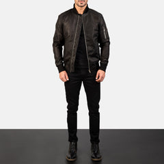 Bomia Ma-1 Distressed Black Leather Bomber