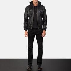 Bouncer Biz Bomber Jacket In Black Leather