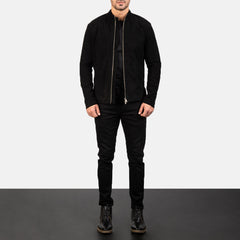 Charcoal Biker Jacket In Black Suede