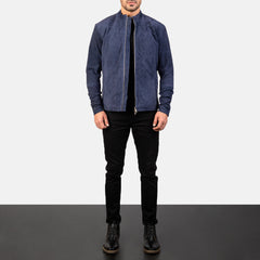 Charcoal Navy Blue Suede Biker