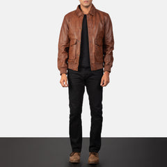 Coffmen A2 Leather Bomber Jacket In Brown