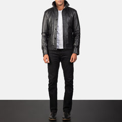Columbus Leather Bomber Jacket In Black