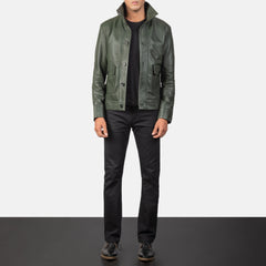 Columbus Leather Bomber Jacket In Green