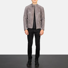 Damian Suede Biker Jacket In Grey