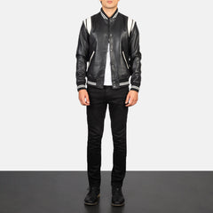 Dantee Leather Varsity Jacket In Black