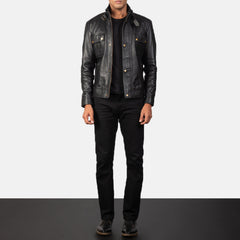 Darren Leather Biker Jacket In Black