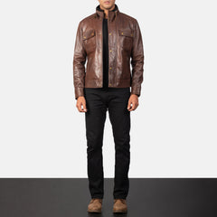 Darren Leather Biker Jacket In Brown
