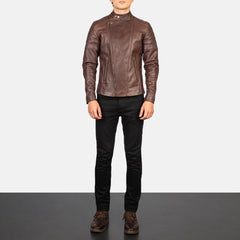 Faisor Leather Biker Jacket In Brown