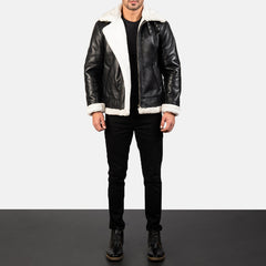 B-3 Black White Premium Leather Aviator Jacket