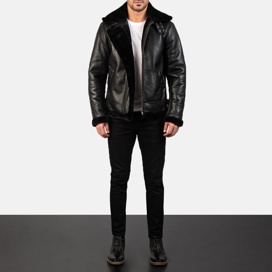 B-3 Black Premium Leather Aviator Jacket