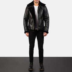 B-3 Black Premium Leather Aviator Jacket