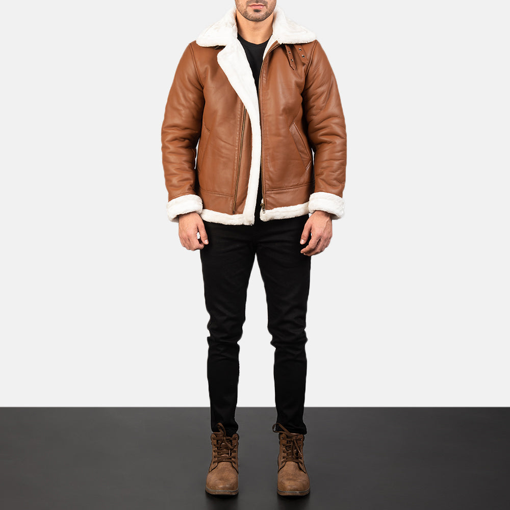 B-3 Brown White Premium Leather Aviator Jacket