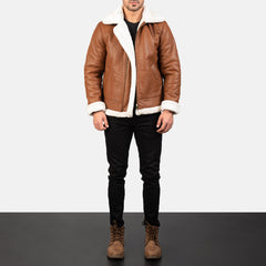 B-3 Brown White Premium Leather Aviator Jacket