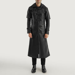 Huntsman Hooded Leather Trench Coat In Black
