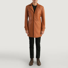 Infinity Leather Coat In Tan Brown