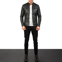 Men's Ionic Black Leather Jacket - Braford Leather
