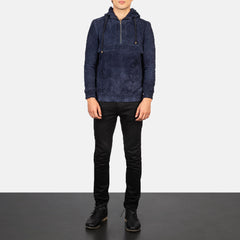 Kenton Hooded Pullover Jacket In Blue Suede
