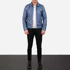 Lavendard Biker Jacket Made From Blue Leather