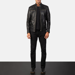 Mack Leather Biker Jacket In Black