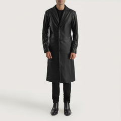 Mateo Single Breasted Leather Coat In Black