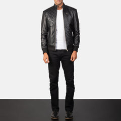 Moda Leather Bomber Jacket In Black