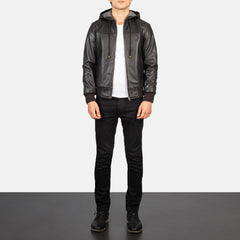 Nintenzo Hooded Leather Bomber Jacket In Brown
