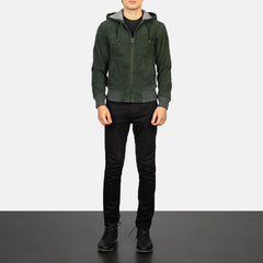 Nintenzo Hooded Suede Bomber Jacket In Green
