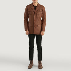 Ray Cutler Leather Blazer In Brown