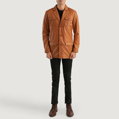Ray Cutler Leather Blazer In Tan Brown
