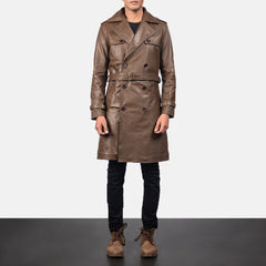 Royson Leather Duster Coat In Brown