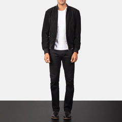 Shane Suede Bomber Jacket In Black