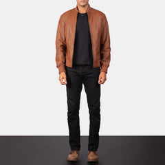 Shane Leather Bomber Jacket In Brown