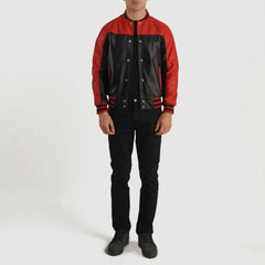 Terrance Leather Varsity Jacket In Black & Red